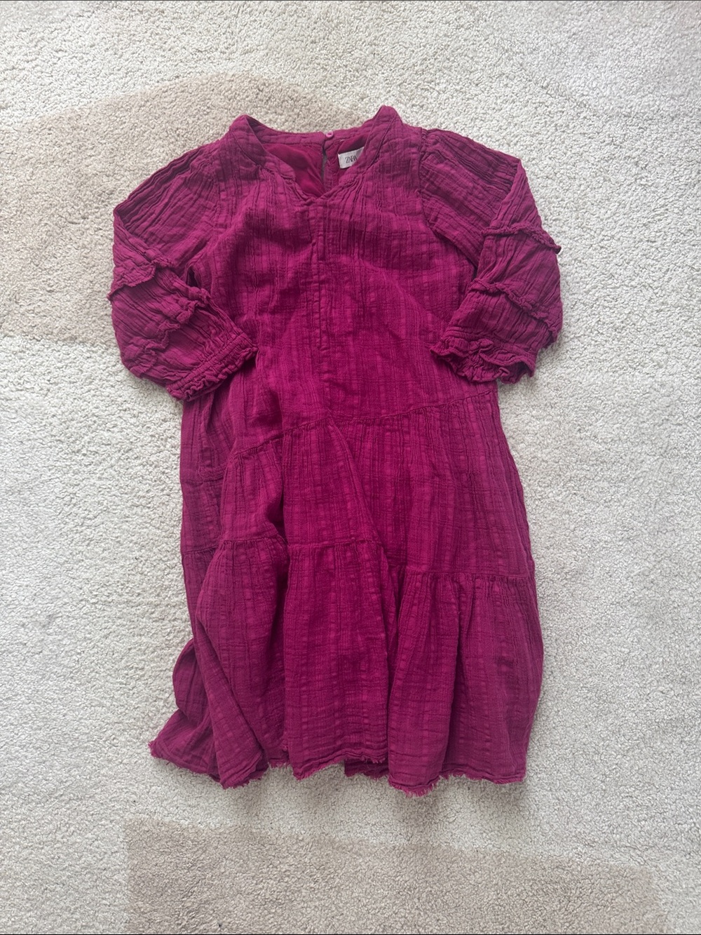 Zara Kids Magenta Crinkle Gauze Tiered Dress